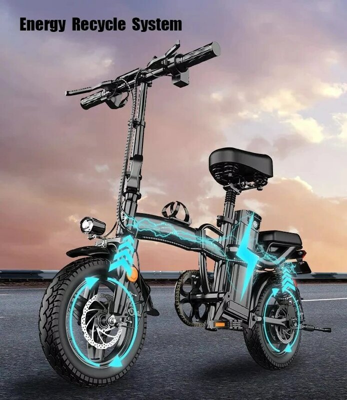 Eswing Folding Electric Bicycles Lithium Battery 48V 6ah Mini Electric Bike 14 Inch 400W City Car Foldable Full Throttle Booster