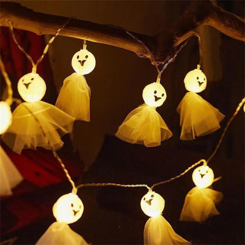Guirxiété Lumineuse LED Décorative pour Halloween, Citrouille, Chauve-Souris, Araignée, Horreur Scintillante