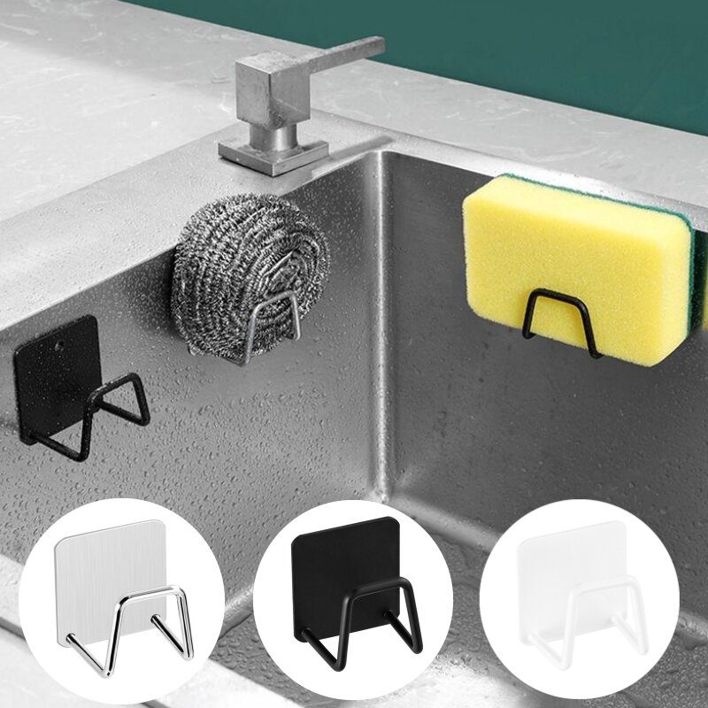 Auto-adesivo aço inoxidável pia esponjas titular dreno secagem rack ganchos de parede de cozinha organizador de armazenamento acessórios