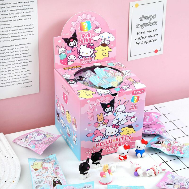 Sanrio Cartoon Gum Rubber 16/32 Stuks Kawaii Studenten Briefpapier Kuromi Hello Kitty 3d Gum Schoon Gereedschap School Kinderen Geschenken