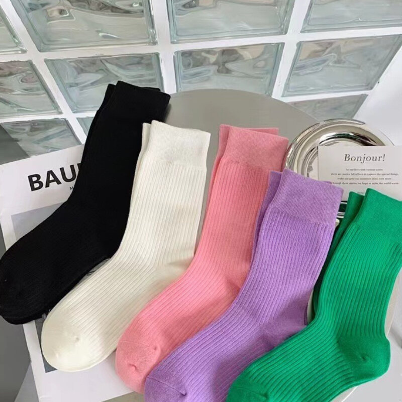Calcetines deportivos de algodón para mujer, medias de media pantorrilla con bordado de amor, Color sólido, 1 par