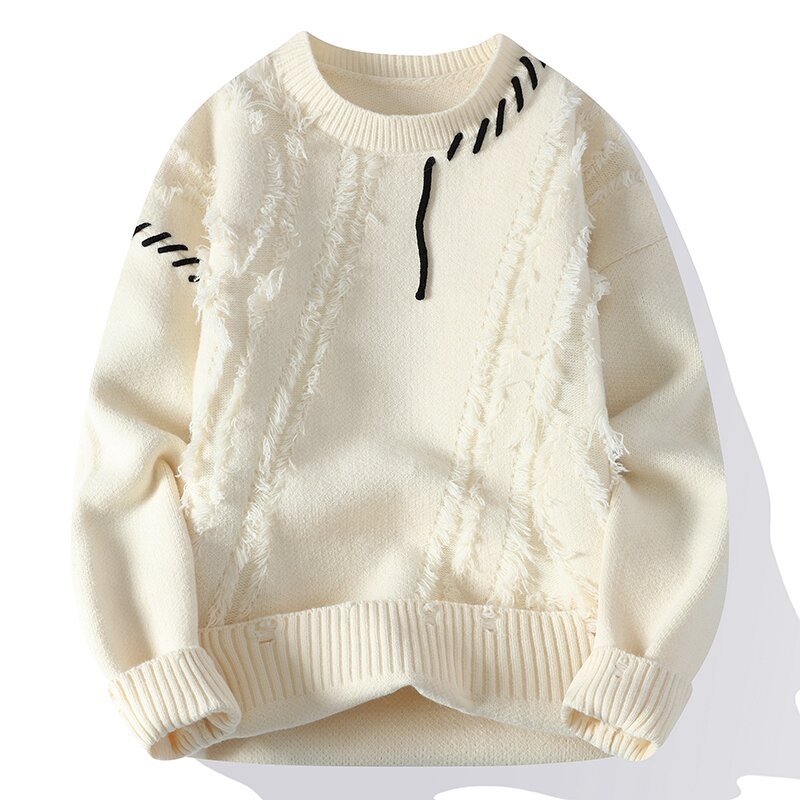 Baju Sweater kerah O pria, mantel Sweater Vintage musim dingin warna polos, Turtleneck musim gugur baru 4x L-M