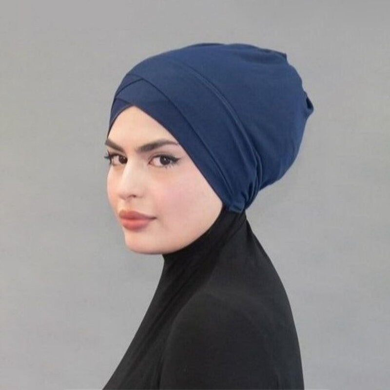 Criss cruz de algodão interior hijab chapéus jérsei muçulmano underscarf modal elástico turbante gorro lenço islâmico tubo bandana bonnet novo