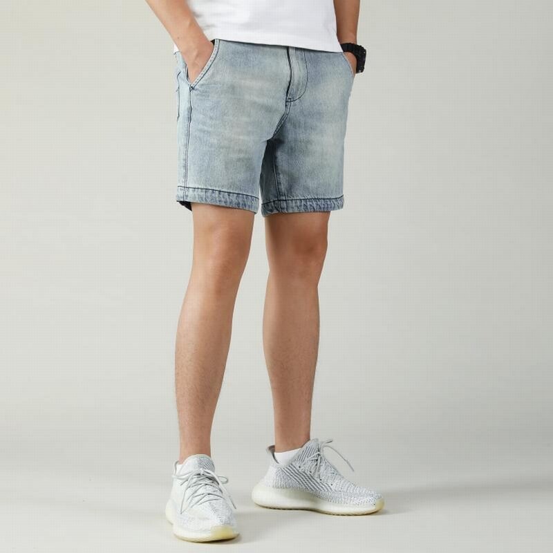 Amekaji-pantalones cortos de mezclilla rectos para hombre, ropa de calle Retro de verano, 100% algodón, longitud hasta la rodilla, pantalones vaqueros de playa, Harajuku Y2K