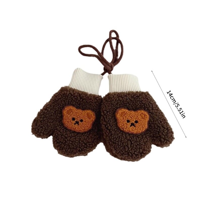 Lamb Wool Full Finger Mittens Cartoon Bear Warm Gloves for Better Warmth