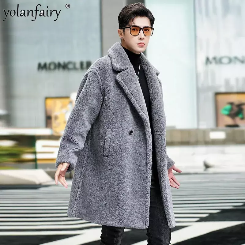 New Fur Coat Men's Teddy Bear Wool Fur Jacket for Men Midi Long Loose Thick Fur Clothing Male Winter Coats and Jackets FCY5444