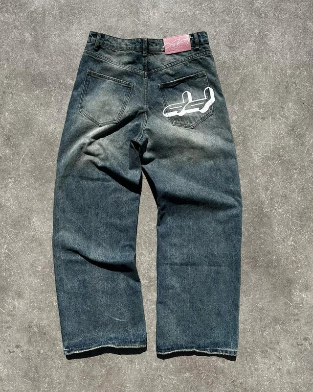 Jeans lavados de cintura alta para homens e mulheres, Y2k, Harajuku, retrô, extragrande, reta, calça de perna larga, moda europeia e americana, High Street