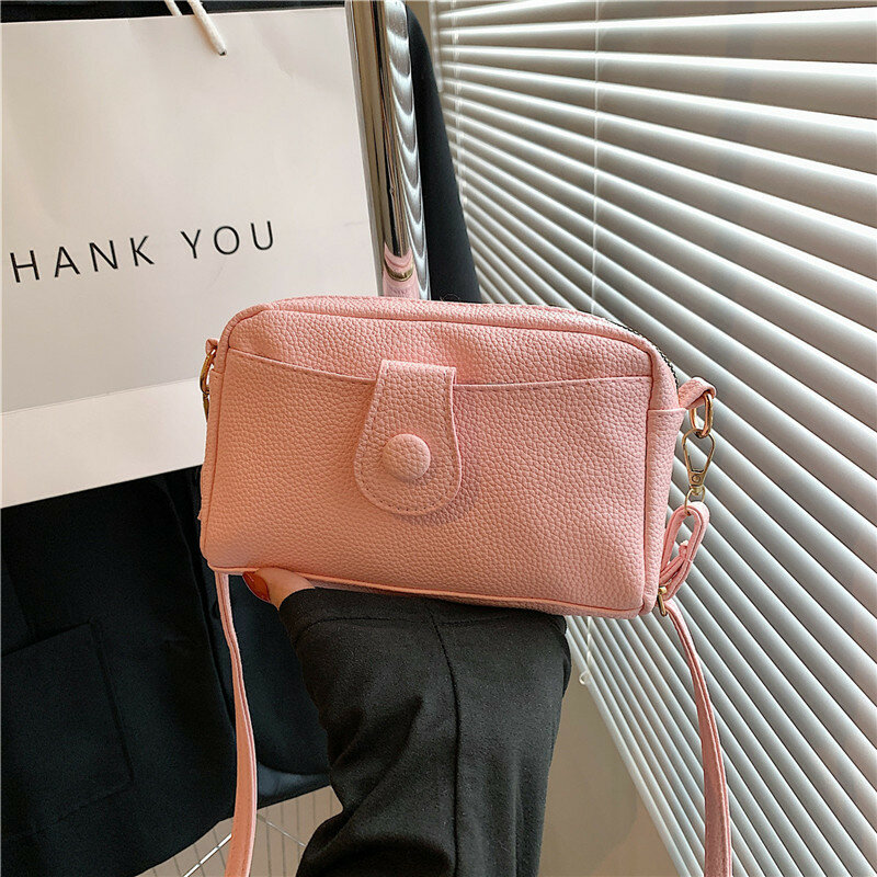 حقيبة كروس بودي بكتف واحد للنساء ، أحادية اللون ، نسيج مربع صغير ، حقيبة كتف نسائية ، أزياء بسيطة