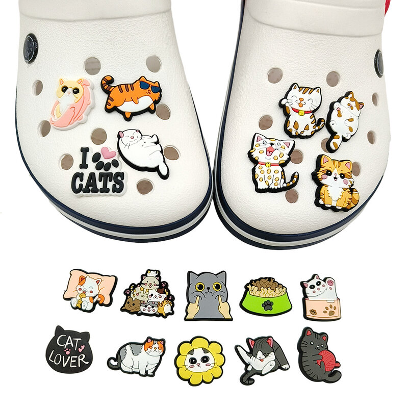 Cute Cat Shoe Encantos para Croc Acessórios Decorações, Sandálias Sapato Pins, Kids Favor Presente, New Arrivals