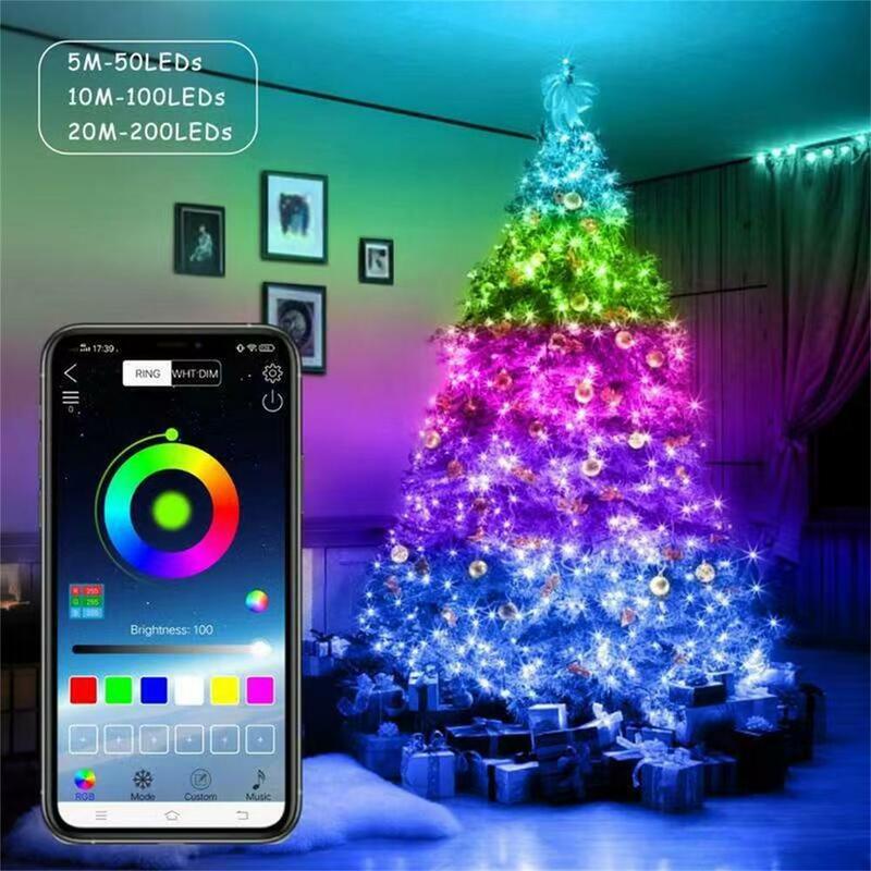 Ajustável Brilho Velocidade LED String Lights, Fairy Lights, App Control, Festa de Natal, Decoração de Casamento, 2700K, 25lm