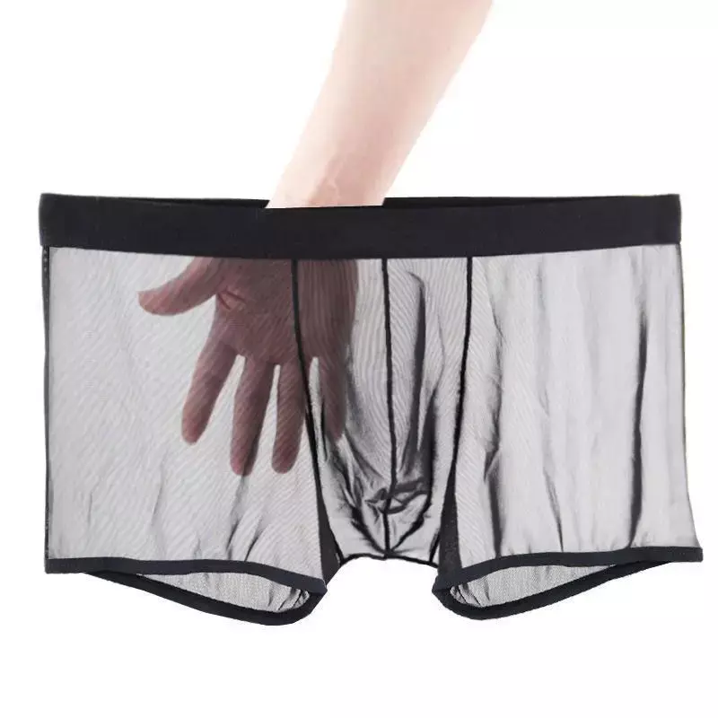 Celana dalam pria celana dalam transparan tonjolan sutra es tembus pandang celana dalam seksi celana dalam pinggang rendah Lingerie intim