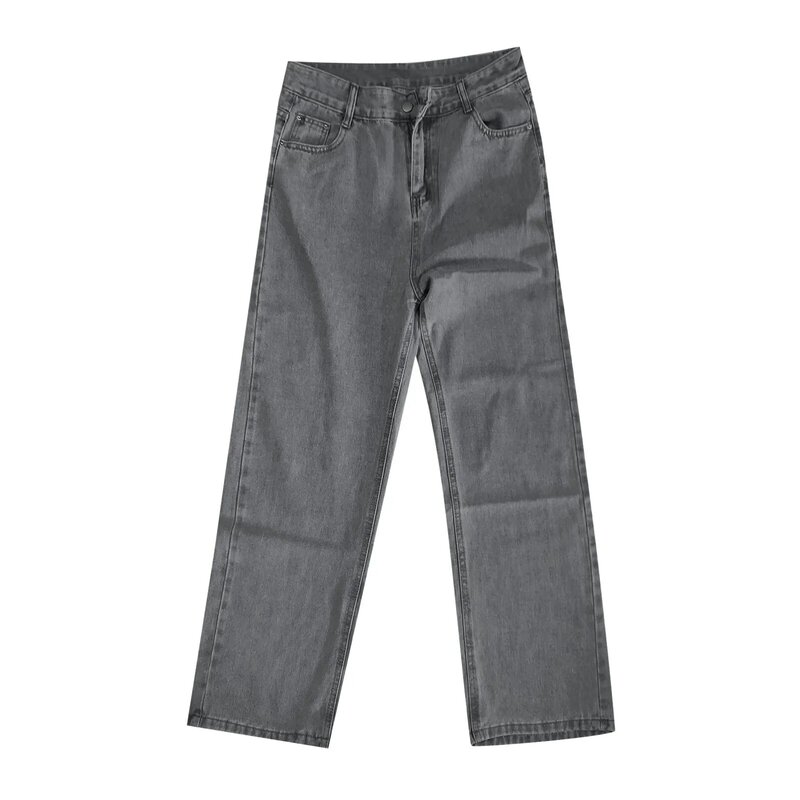 Celana Jeans wanita kasual modis penjualan laris, celana jins wanita kaki lurus lebar, pakaian luar pinggang tinggi musim semi/Panas 2024