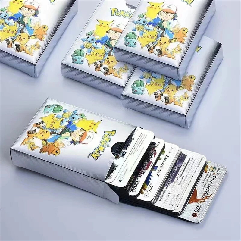 Pokemon Gold Foil Battle Card for Kids, Gold Foil Card, Preto, Prata, Inglês, Francês, alemão, Espanhol, Presente de Aniversário