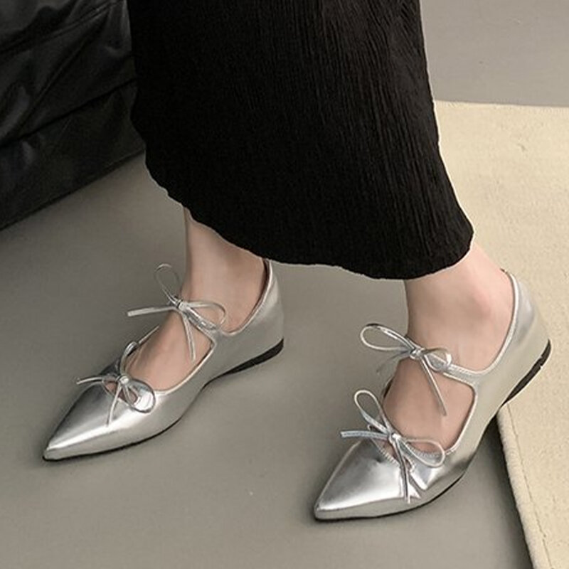 Zapatos planos de punta estrecha para mujer, sandalias con lazo, zapatos informales para caminar, Zapatillas clásicas de diseñador de marca de verano, 2024