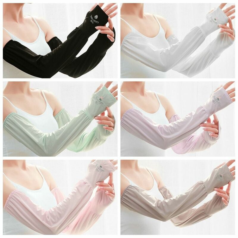 Ice Silk Arm Sleeves For Women Sunscreen Gloves Summer Outdoor Sports UV Protection Loose Long Gloves Cover