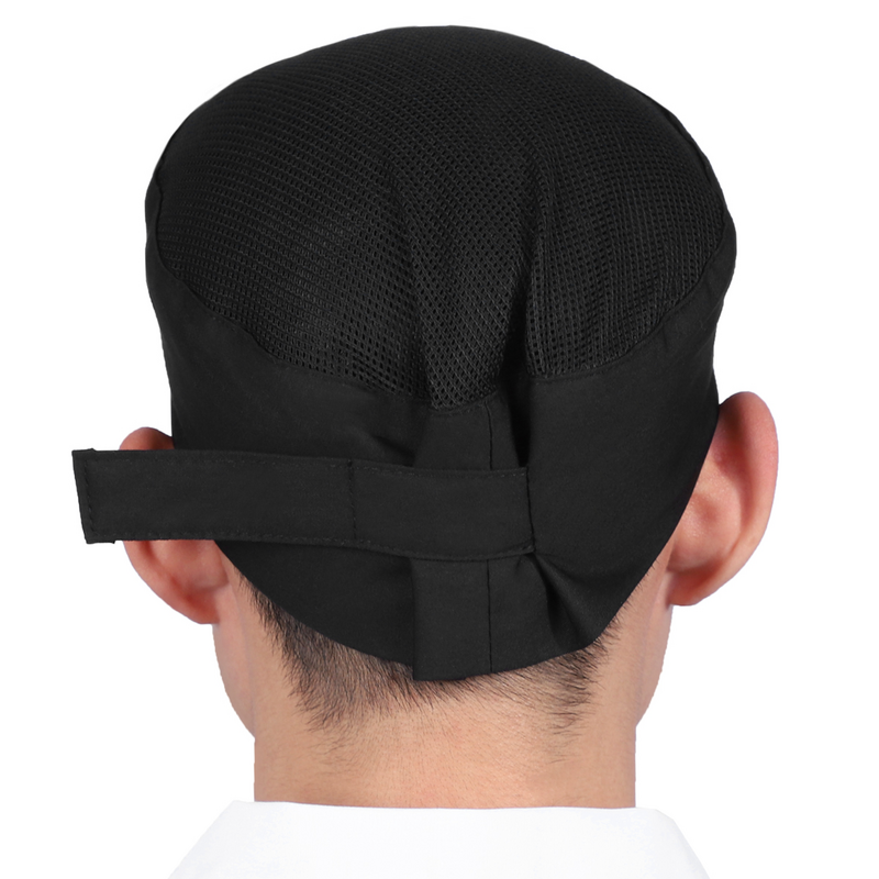 หมวกเชฟตาข่ายพร้อมสายรัดที่สามารถปรับได้ของเชฟที่จัดเลี้ยงได้ (สีดำ)