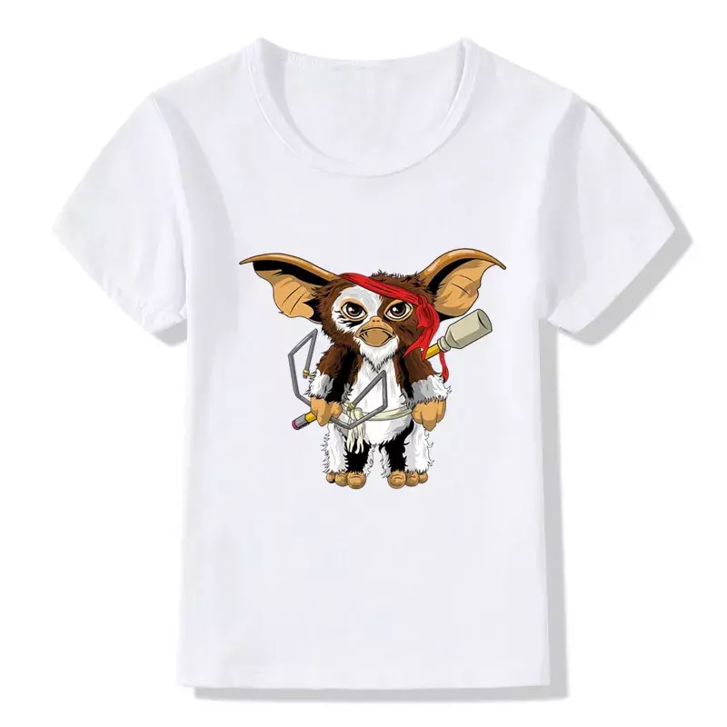 T-shirt dla dzieci Gremlins Gizmo nadruk kreskówkowy śmieszne chłopcy T Shirt śliczne dziewczynek ubrania letnie dzieci z krótkim rękawem topy, HKP5170
