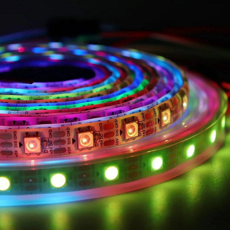 Tira de luces LED RGB, cinta de luz direccionable individualmente, WS2812B, WS2811, WS2813, WS2815, 30/60/144 píxeles/LED/m, 5050, WS2812, DC5V, DC12V