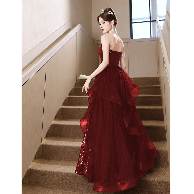 Wedding Party Dress Women's Strap Solid Off The Shoulder Sling Ruffle Skirt Solid Banquet Gown Wedding Prom Dresses for Women