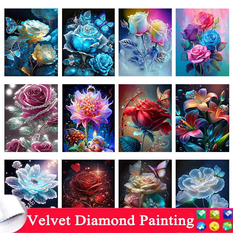 DIY Diamond Painting Rose Flower Mosaic Needlework 5D Full Rhinestones Kits Embroidery Floral 2024 New Home Decor Art Gift y1040