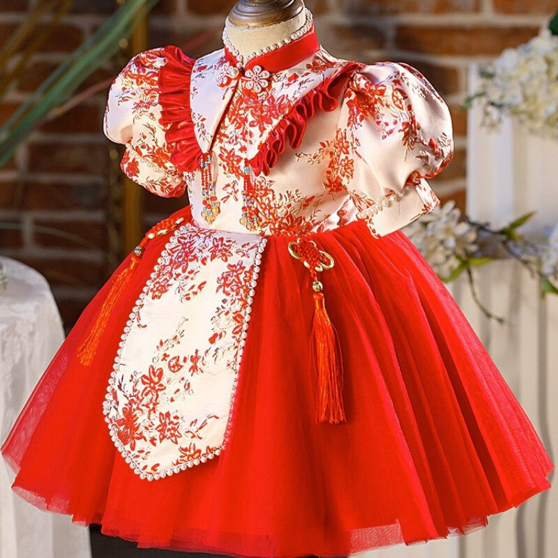Традиционное детское платье Чонсам в китайском стиле, платье принцессы для дня рождения, милое весенне-Летнее Детское платье