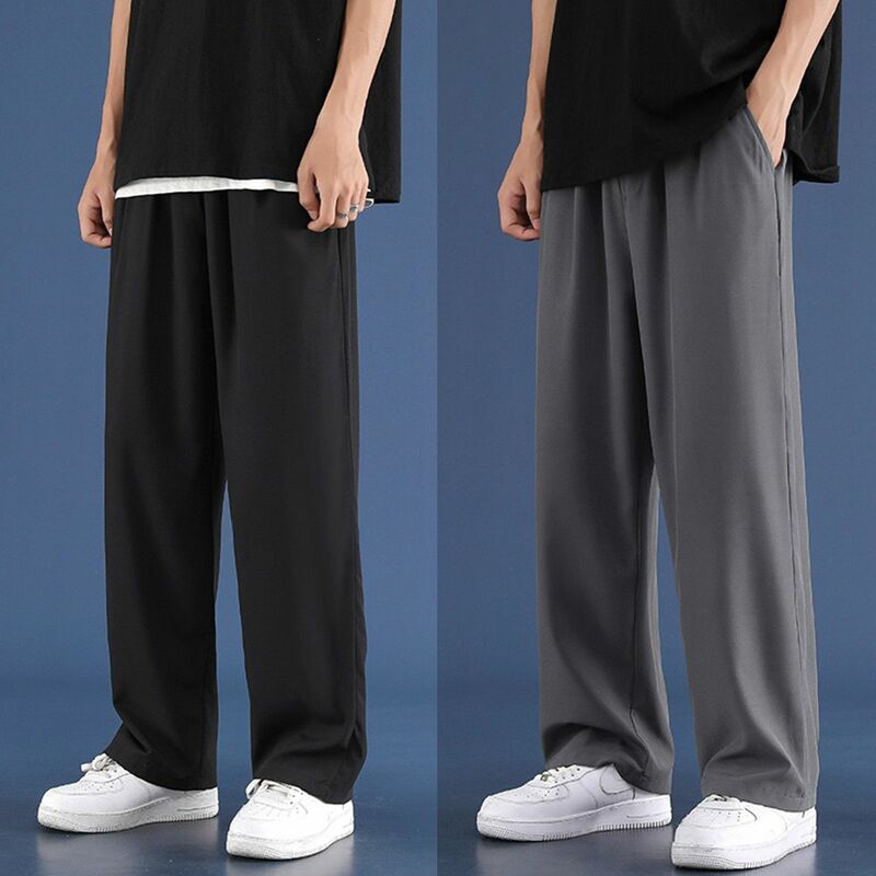 Pantaloni a gamba larga da 2 pezzi pantaloni Casual dritti larghi traspiranti estivi da uomo pantaloni sportivi coreani pantaloni larghi da jogging
