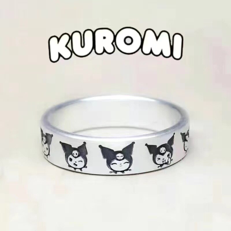 Sanrio Hello Kitty Anéis de Prata para Mulheres, Namorada Anéis de Dedo, Jóias Presente, Brinquedo dos desenhos animados, Kuromi My Melody