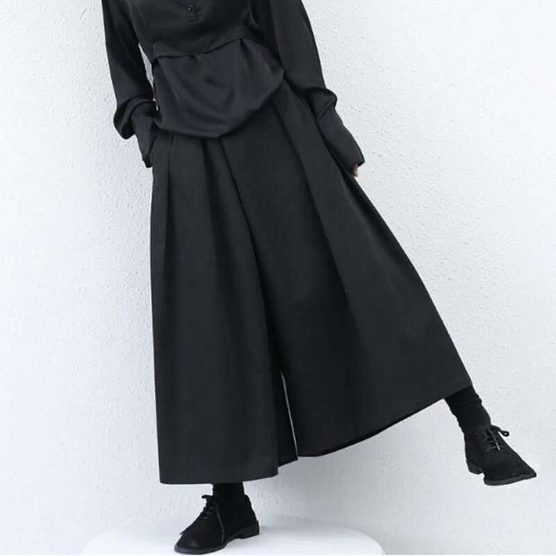 2024 Trendy Gothic Dark Style Loose Cropped Hakama Pants Wide Leg Pants New Large Size Design Sense Samurai Pants Men's Clothing