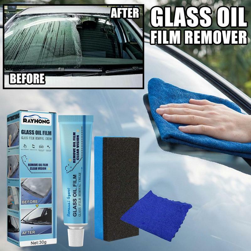 Agente de revestimiento de película de vidrio automático, pasta de pulido de 30g de limpieza de película de aceite, limpiador de ventanas con esponja y toalla, parabrisas delantero de coche