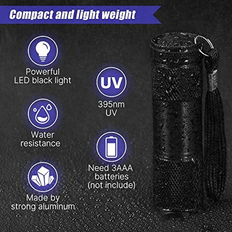 Torcia a luce nera UV 395nm torcia a raggi ultravioletti portatile rilevatore di luce nera portatile Mini torcia per urina per animali domestici