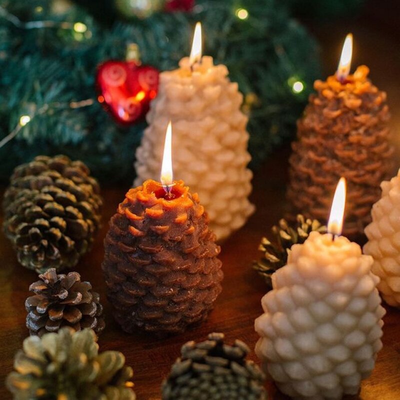 3D Cone De Pinho Vela Molde De Silicone, DIY Multicavity Pine Nut Resina, Sabão Fazendo Conjunto, Bolo De Chocolate, Molde De Gelo, Presente De Decoração De Natal
