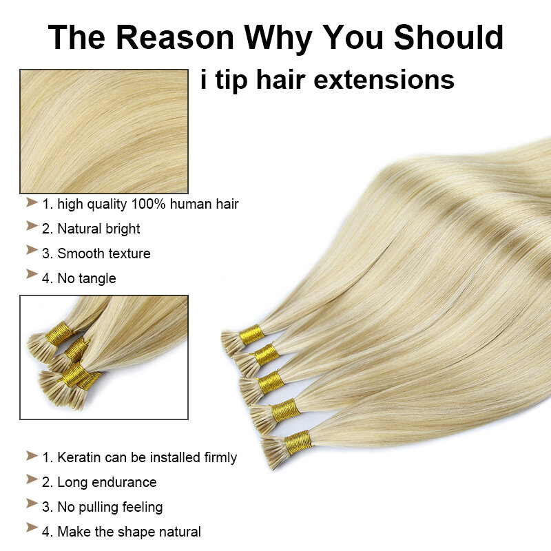 Straight I Tip Hair Extensions capelli umani veri capelli naturali originali per l'estensione della capsula 12-26 pollici Multicolor 40g/50g