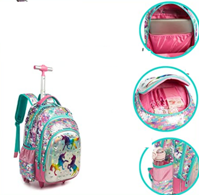 Jasmine star-mochila con ruedas para niño y niña, Juego de 3 piezas, bolso escolar con ruedas