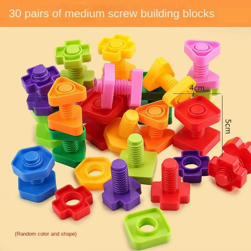 Montessori Screw Building Blocks Colorful Educational Plastic Insert Blocks Plastic Medium Size Nut Shape Toys Kids Gift