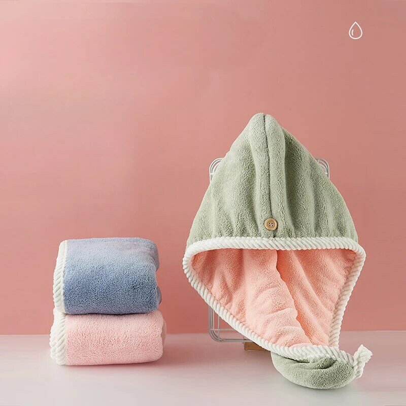 Hair Towel Solid Double Layer Thickening Reversible Bathroom Shower Cap Quick Dry Strong Water Absorbent Comfortable Make Up