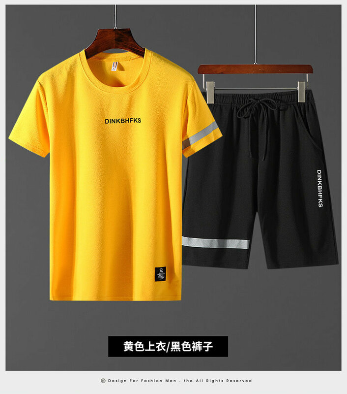 Breathable mesh sports suit men's new summer Korean version of clothes with shorts youth loose running two-piece set