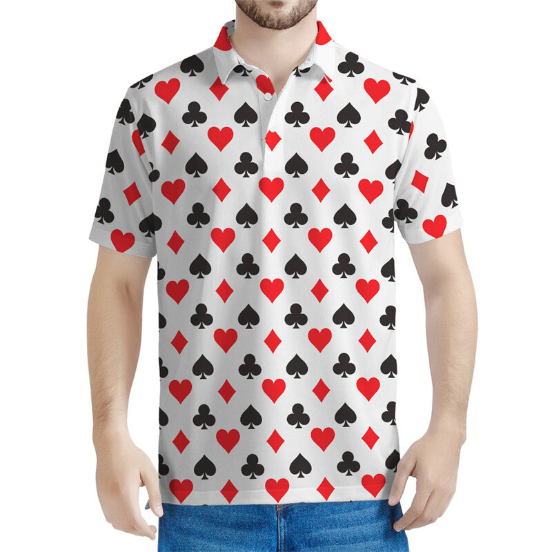 Kaus Polo grafis kartu bermain Retro Pria Wanita, atasan kaus longgar kasual lengan pendek musim panas Poker bercetak 3d untuk pria dan wanita