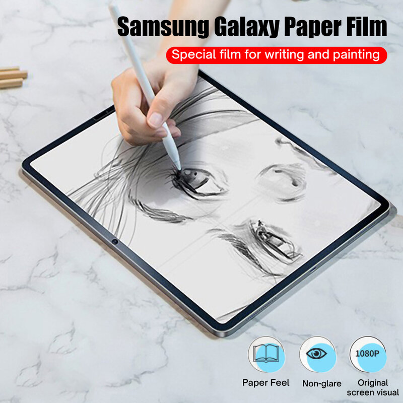 Protetor de tela de papel para Samsung Galaxy Tab, S9, S8, S7, S6, S6 Lite, S5E, S4, A8, A7 Lite, 10,1, 10,5 filme, 2pcs