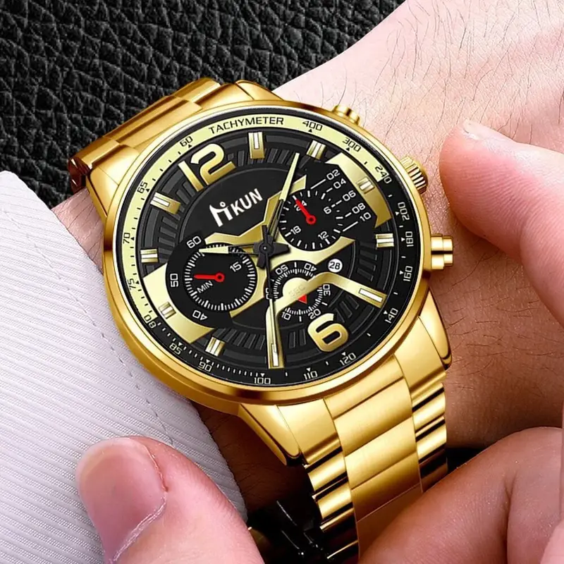 Kegllect-Relógio de pulso masculino aço inoxidável ouro quartzo, Business Chronograph Watch, luxo