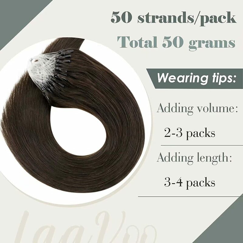 Extensions de Cheveux Humains 100% Naturels Remy, avec Micro Boucle, 16 à 26 Pouces, Raides, Brun Foncé, #2, Document pour Femme, 50 100g