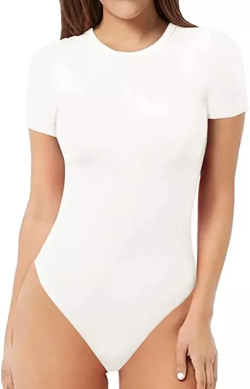 Camiseta feminina de manga curta com gola redonda, macacão básico, sexy apertado, macacão fino de festa, macacão casual de rua, moda