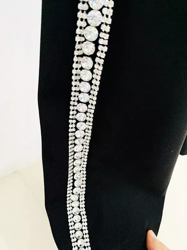 Kryształowe czarne damskie garnitury zestaw czarny blezer + spodnie damskie kurtka wiosenna biurowa damska odzież do pracy dwurzędowa sukienka na studniówkę