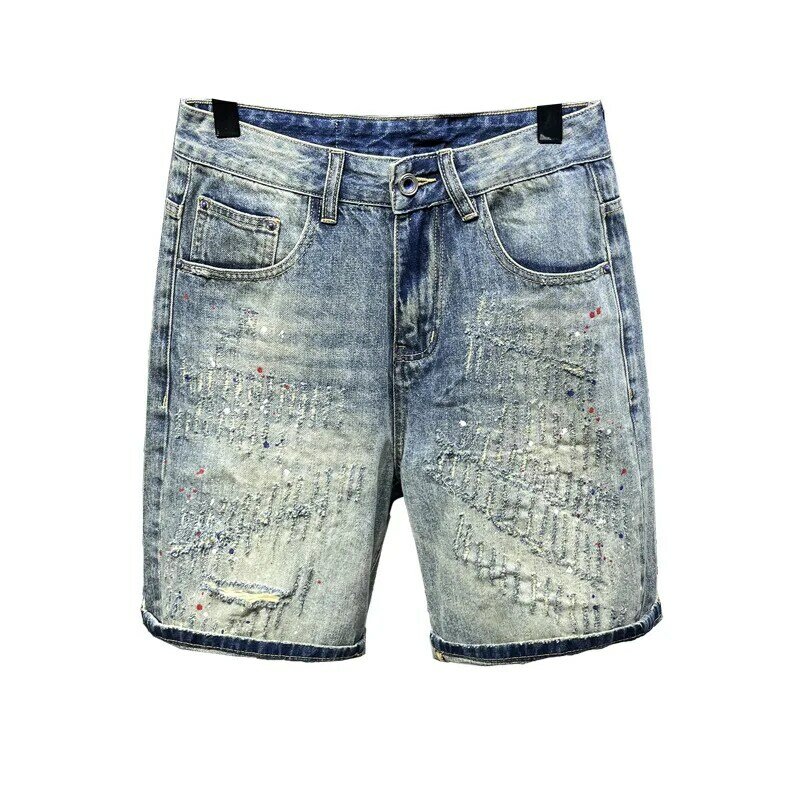 2024 Sommer Scratch Denim Shorts Herren trend ige High-End Casual All-Matching Fashion Retro Shorts