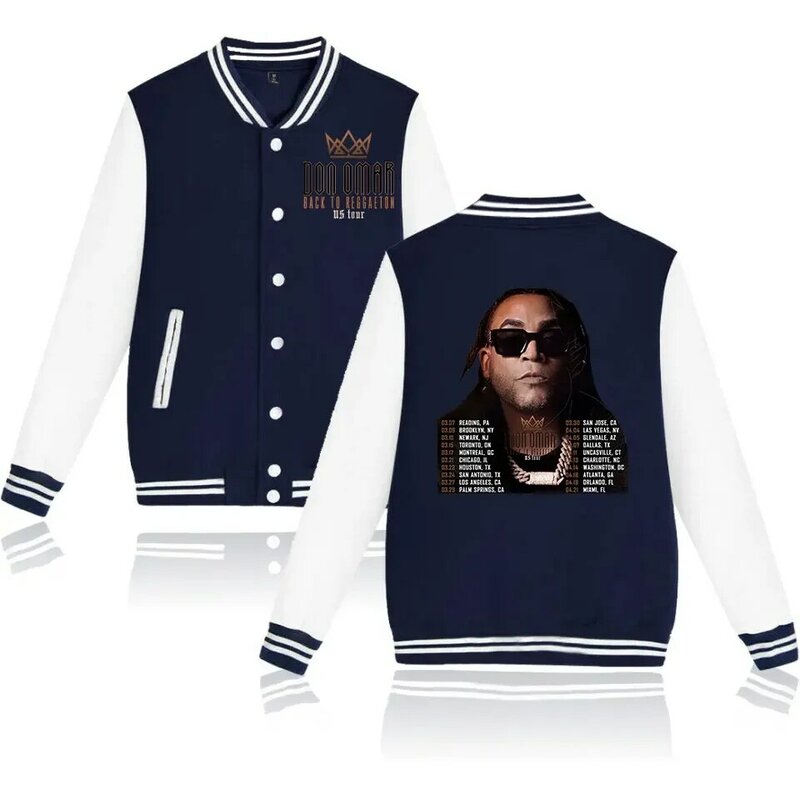 Don Omar Back To Reggaeton Tour 2024 Baseball Uniform Fleece Jacket Women Men Streetwear Hip Hop Long Sleeve Hoodie Sweatshirts