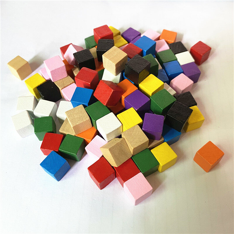 50Pcs/lots 10mm Wood Cubes Colorful Dice Chess Pieces Right Angle For Token Puzzle Board Games Early Education Free shipping
