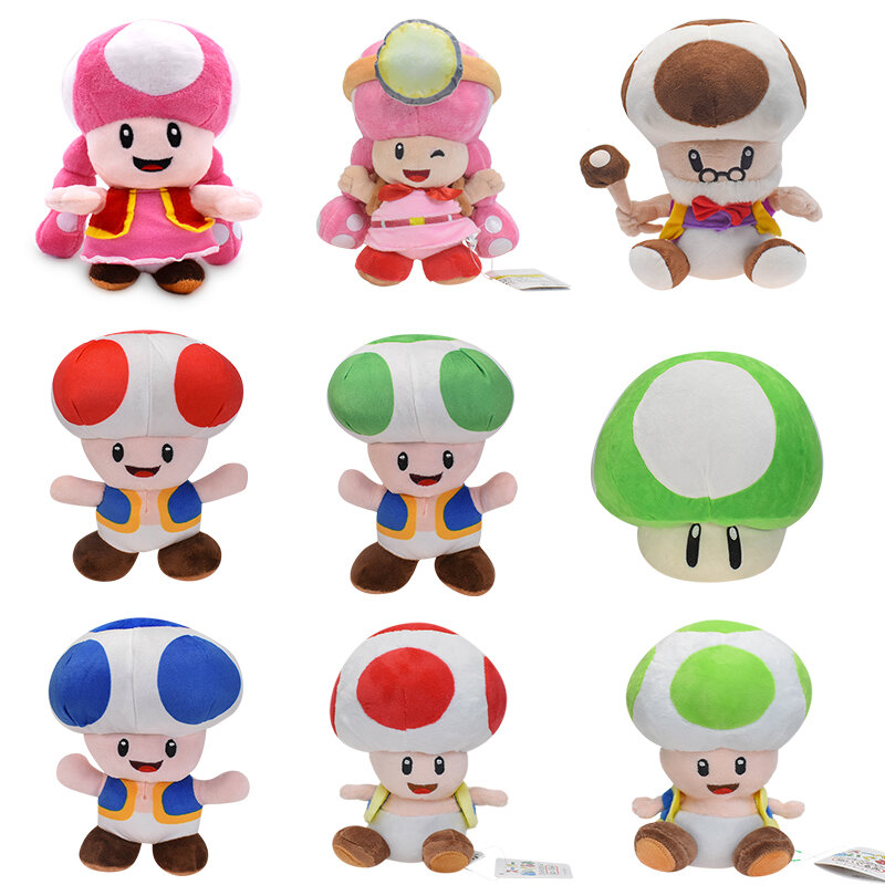 Muñeco de peluche de Mario Bros para niños, Toad, seta, Toadette, amarillo, azul, rojo, verde, suave, regalo de cumpleaños