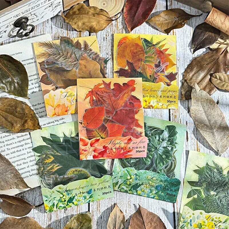 Pegatinas decorativas para mascotas, lote de 12 paquetes de hojas que caen, Serie de otoño, bonitas y encantadoras