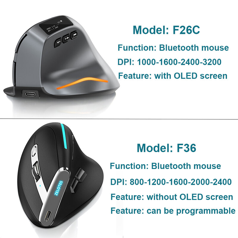 Lefon Mouse vertikal Bluetooth nirkabel ergonomik, Mouse isi ulang optikal USB RGB dengan layar OLED untuk PC Laptop Gaming