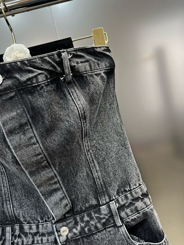 CHICEVER Streetwear tute in Denim per donna senza spalline senza maniche con spalle scoperte pantaloni Cargo a vita alta tuta stile Y2K femminile