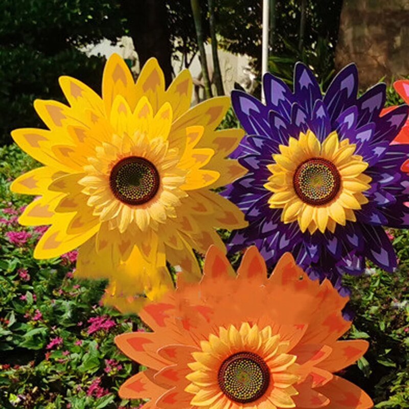 5PCS Double Layer Sunflower Colorful Pinwheels Windmill Wind Spinner Toy Garden Lawn Wedding Party Decoration Color Random